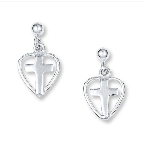 Beautiful vibrant sterling silver heart shaped cross earrings - Picture 2 of 2